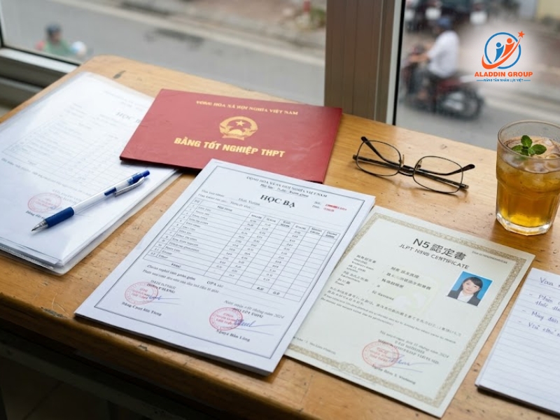 Hình ảnh bằng tốt nghiệp THPT, bảng điểm GPA và chứng chỉ tiếng Nhật là những yếu tố bắt buộc trong điều kiện visa du học Nhật.