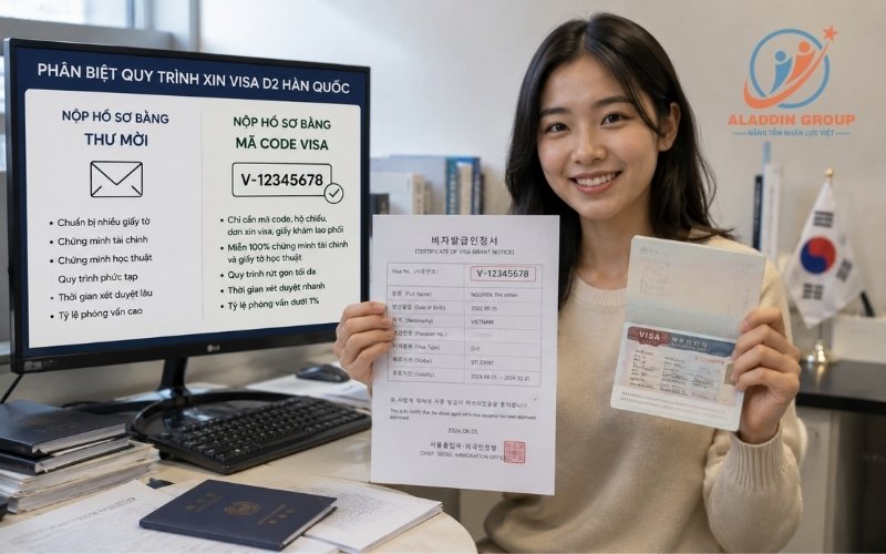 Phân biệt nộp hồ sơ bằng thư mời và mã code trong quy trình xin visa du học Hàn Quốc.